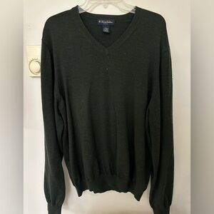 Brooks Brothers Men's V Neck Sweater Merino Wool Blend Dark Green Size Large